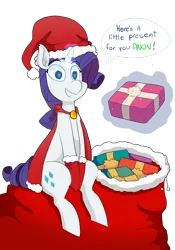 Size: 700x1000 | Tagged: artist:4chanponeh, christmas, derpibooru import, gift giving, gift wrapped, hat, hearts and hooves day, holiday, rarity, safe, santa hat, simple background, transparent background