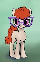 Size: 925x1441 | Tagged: safe, artist:xbi, derpibooru import, twist, pony, 30 minute art challenge, female, glasses, gradient background, mare, missing cutie mark, solo