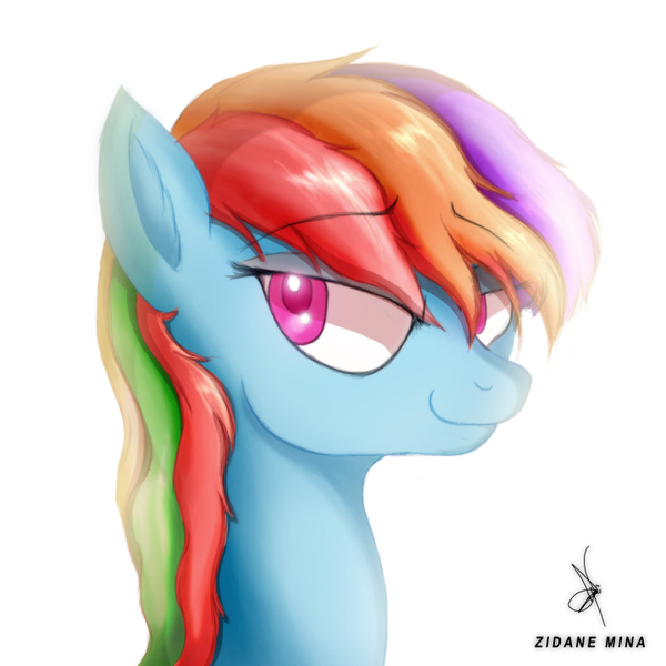 Size: 720x720 | Tagged: safe, artist:zidanemina, derpibooru import, rainbow dash, pony, female, mare, multicolored hair, quickie, simple background, solo, white background