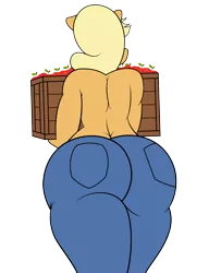 Size: 3071x4001 | Tagged: anthro, apple, applebutt, applejack, artist:fetishsketches, artist:vanchees, clothes, crate, derpibooru import, edit, female, food, jeans, large butt, no tail, pants, simple background, solo, solo female, suggestive, transparent background, vector, vector edit