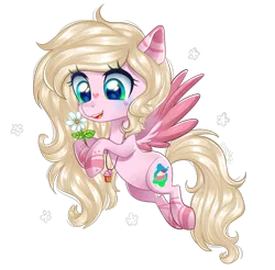 Size: 1141x1125 | Tagged: safe, artist:kaikururu, derpibooru import, oc, oc:hanalea, unofficial characters only, pegasus, pony, female, flower, hoof hold, jewelry, looking at something, mare, pendant, simple background, smiling, solo, spread wings, transparent background, wings