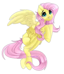 Size: 2000x2340 | Tagged: safe, artist:allisonbacker, derpibooru import, fluttershy, pegasus, pony, chibi, female, looking away, looking up, mare, missing cutie mark, simple background, smiling, solo, spread wings, transparent background, wings