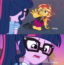 Size: 669x684 | Tagged: safe, derpibooru import, edit, edited screencap, screencap, sci-twi, sunset shimmer, twilight sparkle, equestria girls, equestria girls series, forgotten friendship, avengers: infinity war, disintegration, i don't feel so good, i don't want to go, imminent death, spoilers for another series