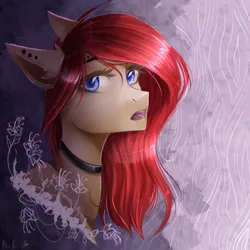 Size: 1000x1000 | Tagged: safe, artist:alicesmitt31, derpibooru import, oc, unofficial characters only, pony, bust, choker, digital art, ear piercing, female, looking sideways, mare, open mouth, piercing, portrait, signature, solo