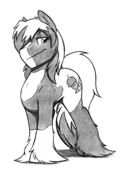 Size: 3213x4368 | Tagged: safe, artist:denzel, derpibooru import, oc, oc:vanilla twist, unofficial characters only, earth pony, pony, bedroom eyes, male, monochrome, stallion, unshorn fetlocks