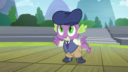 Size: 1920x1080 | Tagged: safe, derpibooru import, screencap, spike, horse play, animated, beret, clothes, cute, handsome, hat, no sound, solo, spikabetes, vest, webm
