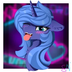 Size: 12500x12500 | Tagged: suggestive, artist:attacktherain, derpibooru import, princess luna, pony, absurd resolution, blushing, bust, cute, female, one eye closed, s1 luna, solo, solo female, wink