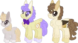 Size: 2333x1281 | Tagged: safe, artist:casanova-mew, derpibooru import, cream puff, pound cake, oc, oc:taffy, earth pony, pegasus, pony, female, male, older, parent:cream puff, parent:pound cake, parents:poundpuff, poundpuff, simple background, straight, transparent background, two toned wings, wavy mouth