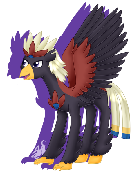 Size: 1483x1857 | Tagged: artist:spokenmind93, braviary, classical hippogriff, classical hippogriffied, colored hooves, derpibooru import, hippogriff, hippogriffied, male, oc, open beak, pokémon, ponymon, safe, shadow, signature, simple background, solo, species swap, spread wings, transparent background, unofficial characters only, wings