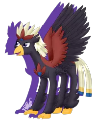 Size: 1483x1857 | Tagged: artist:spokenmind93, braviary, classical hippogriff, classical hippogriffied, colored hooves, derpibooru import, hippogriff, hippogriffied, male, oc, open beak, pokémon, ponymon, safe, shadow, signature, simple background, solo, species swap, spread wings, transparent background, unofficial characters only, wings