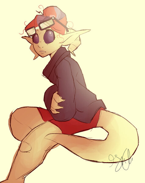 Size: 1024x1294 | Tagged: anthro, artist:shellielle, clothes, commission, commissioner:alkonium, derpibooru import, female, glasses, moondancer, safe, shorts, solo, species swap, sweater, tiefling