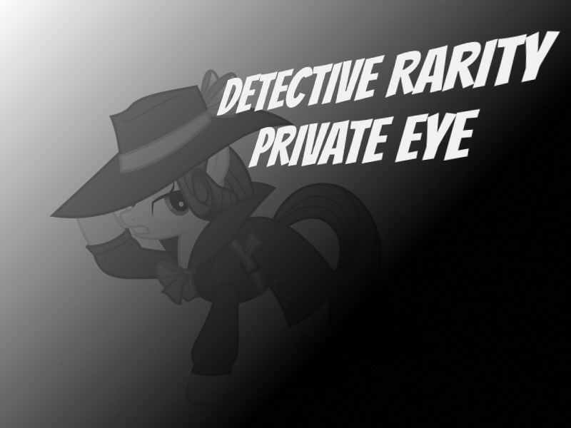 Size: 800x600 | Tagged: artist needed, black and white, clothes, derpibooru import, detective rarity, edit, grayscale, hat, idea, monochrome, rarity, safe, spinoff, trenchcoat