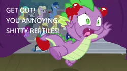 Size: 1280x720 | Tagged: abuse, berry punch, berryshine, blues, coco crusoe, dark moon, derpibooru import, downvote bait, edit, edited screencap, fancypants, fleur-de-lis, go to sleep garble, graphite, horse play, image macro, junebug, meme, millie, noteworthy, princess luna, rainbowshine, rainbow stars, safe, screencap, shitposting, shitposting loudly, spike, spikeabuse, sunshower raindrops, vulgar