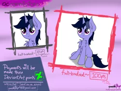 Size: 2048x1536 | Tagged: safe, artist:kimjoman, derpibooru import, oc, oc:purple flix, unofficial characters only, pony, unicorn, chest fluff, commission, commission info, cute, heart, heart eyes, male, sitting, solo, wingding eyes