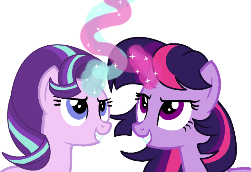 Size: 1210x832 | Tagged: safe, artist:thesmall-artist, derpibooru import, starlight glimmer, twilight sparkle, twilight sparkle (alicorn), alicorn, pony, unicorn, base used, glowing horn, magic, simple background, transparent background