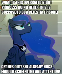 Size: 614x731 | Tagged: safe, derpibooru import, edit, edited screencap, screencap, princess luna, rainbow stars, alicorn, pony, horse play, cropped, downvote bait, grammar error, luna is not amused, meme, solo focus, unamused