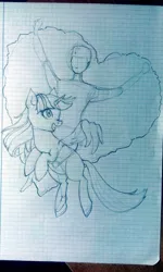 Size: 692x1154 | Tagged: safe, artist:aohakath, derpibooru import, twilight sparkle, twilight sparkle (alicorn), oc, alicorn, human, pony, barefoot, canon x oc, carrying, clothes, cloud, crossover, crossover shipping, feet, female, flying, fun, graph paper, happy, heart, human male, humans riding ponies, love, male, mane, mare, riding, shipping, simple background, sketch, smiling, traditional art, true love, wings