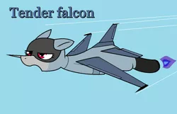 Size: 1086x698 | Tagged: safe, artist:pencil bolt, derpibooru import, oc, oc:tender falcon, unofficial characters only, original species, plane pony, pony, blowing, f-16, female, flying, open mouth, plane, red eyes, sky, wings