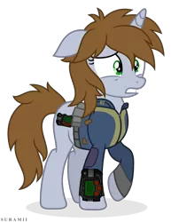 Size: 4686x6083 | Tagged: safe, artist:suramii, derpibooru import, oc, oc:littlepip, pony, unicorn, fallout equestria, fanfic, absurd resolution, clothes, fanfic art, female, floppy ears, hooves, horn, mare, pipbuck, raised hoof, simple background, solo, teeth, transparent background, vault suit