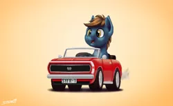 Size: 1600x986 | Tagged: safe, artist:sa1ntmax, derpibooru import, oc, oc:cypher, unofficial characters only, pegasus, pony, car, chevrolet, chevrolet camaro, colt, driving, happy, male, power wheels, smiling, solo