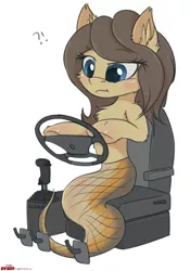 Size: 1155x1650 | Tagged: artist:orang111, car seat, derpibooru import, driving, inside view, lamia, monster mare, oc, original species, pedal, safe, scania, seat, snake pony, solo, steering wheel, unofficial characters only