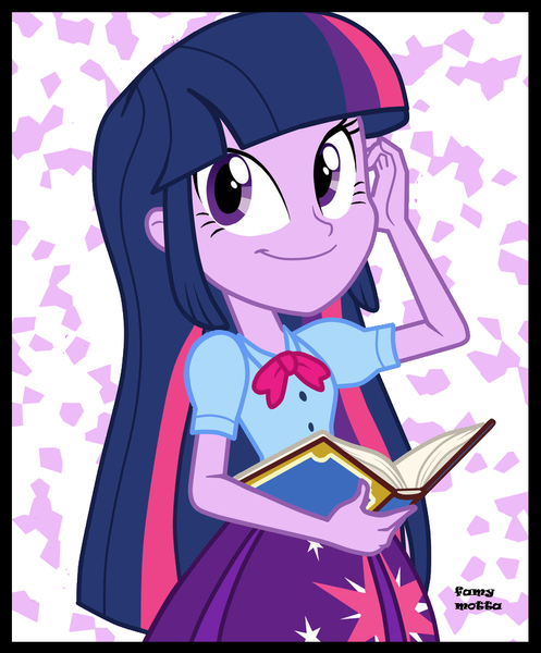 Size: 814x982 | Tagged: safe, artist:famymotta, artist:lunchie, derpibooru import, twilight sparkle, twilight sparkle (alicorn), equestria girls, rainbow rocks, book, clothes, credits, female, shine like rainbows, solo