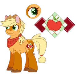 Size: 2000x2000 | Tagged: safe, artist:solareflares, derpibooru import, applejack, earth pony, pony, bandana, cloven hooves, colored hooves, cowboy hat, cutie mark, ear fluff, eye, female, hat, mare, redesign, simple background, solo, standing, transparent background