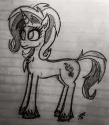 Size: 1932x2206 | Tagged: safe, artist:palmartz44, derpibooru import, starlight glimmer, pony, unicorn, lined paper, monochrome, solo, traditional art