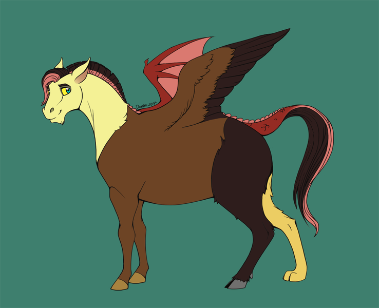 Size: 1000x813 | Tagged: artist:dartzu, colored hooves, derpibooru import, draconequus, draconequus oc, hybrid, interspecies offspring, oc, oc:timber twist, offspring, parent:discord, parent:fluttershy, parents:discoshy, safe, solo