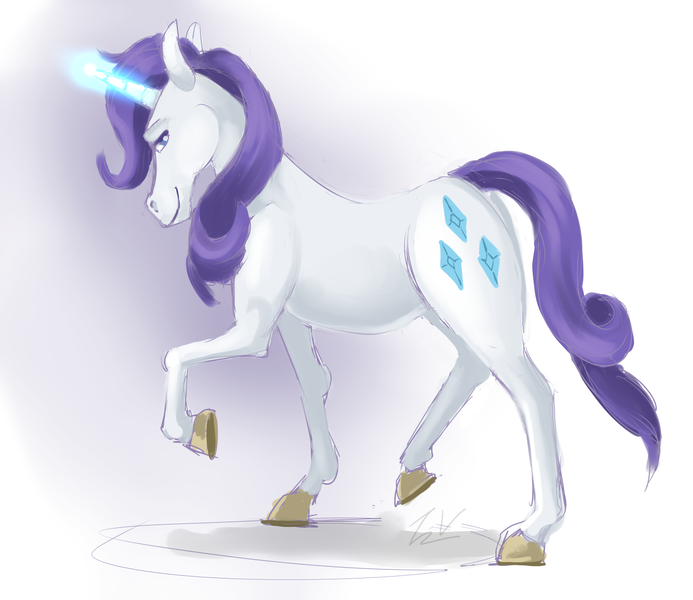 Size: 1478x1280 | Tagged: safe, artist:verumtee, derpibooru import, rarity, pony, unicorn, female, looking back, mare, smiling, solo