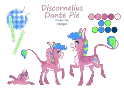 Size: 3500x2500 | Tagged: safe, artist:jackiebloom, derpibooru import, oc, oc:disco inferno, unofficial characters only, hybrid, mule, age progression, colt, high res, leonine tail, male, offspring, parent:pinkie pie, pegamule, prone, reference sheet, simple background, solo, teenager, tongue out, transparent background, wings