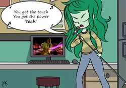 Size: 1646x1160 | Tagged: safe, artist:pony4koma, derpibooru import, edit, wallflower blush, equestria girls, equestria girls series, forgotten friendship, battle of the bands, blushing, embarrassed, exploitable meme, invisible, karaoke, laser guitar, meme, song, song reference, stan bush, the touch, the transformers: the movie, transformers