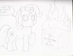 Size: 3300x2550 | Tagged: artist:pony professor, derpibooru import, disaster, fire, safe, sweetie belle, sweetie fail