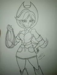 Size: 2448x3264 | Tagged: safe, artist:kenuma, derpibooru import, applejack, equestria girls, female, marker drawing, rope, sketch, smiley face, solo, traditional art