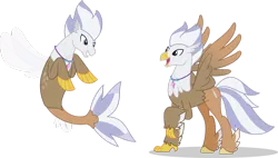 Size: 1024x582 | Tagged: artist:mlp-trailgrazer, classical hippogriff, classical hippogriffied, derpibooru import, duality, feathered fetlocks, hippogriff, hippogriffied, jewelry, necklace, oc, oc:silver quill, open beak, raised claw, safe, seaponified, seapony (g4), seapony silver quill, simple background, solo, species swap, spread wings, transparent background, wings