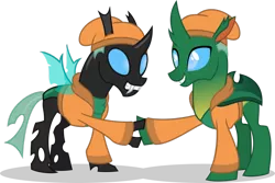 Size: 1024x685 | Tagged: artist:mlp-trailgrazer, beret, changedling, changeling, clothes, derpibooru import, duality, hat, oc, oc:sketchy bughorse, safe, simple background, transparent background, vest