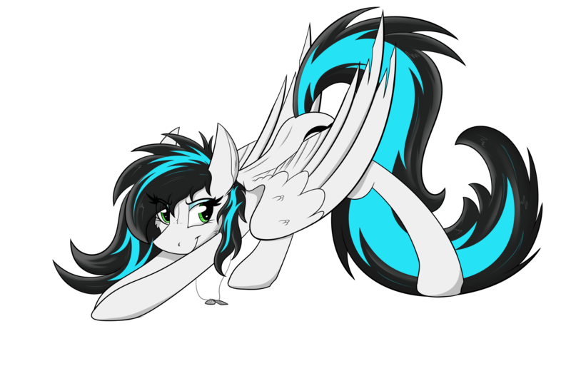 Size: 2460x1600 | Tagged: safe, artist:dangercloseart, derpibooru import, oc, oc:danger close, unofficial characters only, pegasus, pony, dog tags, simple background, smiling, solo, stretching, transparent background