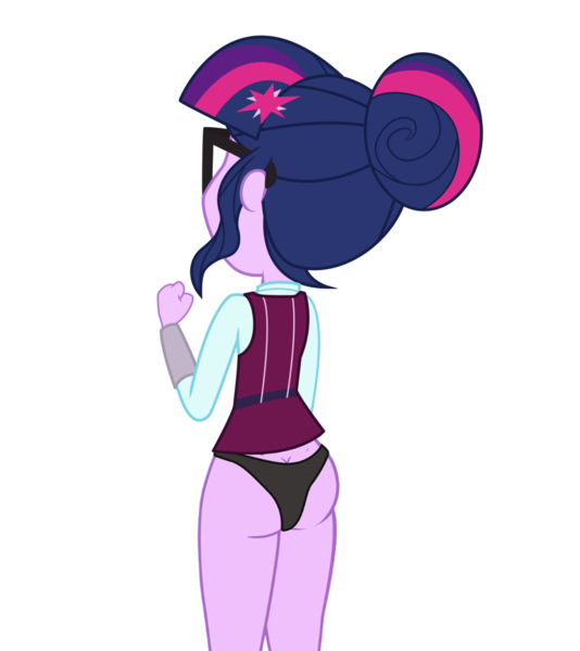 Size: 843x947 | Tagged: suggestive, artist:solywack, derpibooru import, edit, edited edit, editor:slayerbvc, vector edit, sci-twi, twilight sparkle, equestria girls, friendship games, black underwear, buttcrack, clothes, crystal prep academy uniform, female, no pants, panties, school uniform, simple background, solo, solo female, transparent background, underwear, underwear edit, vector