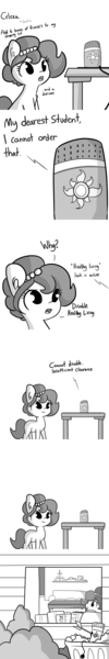 Size: 1650x9900 | Tagged: safe, artist:tjpones, derpibooru import, oc, oc:brownie bun, unofficial characters only, earth pony, pony, horse wife, alexa, amazon echo, amazon.com, arrow, candy, chest fluff, chocolate, comic, cutie mark, dialogue, doot, ear fluff, female, food, grayscale, implied princess celestia, into the trash it goes, mare, master sword, monochrome, peanut butter, reese's peanut butter cups, simple background, smiling, the legend of zelda, trash, trash can, white background