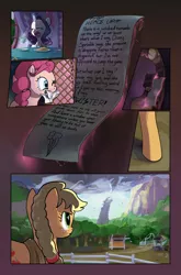 Size: 714x1080 | Tagged: alternate hairstyle, applejack, artist:tswt, braid, chicken coop, comic, comic:friendship update, derpibooru import, fence, food, forest, letter, magic, one eye closed, pinkie pie, rarity, rope, safe, tea, tornado, twilight sparkle, window, yawn