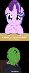 Size: 744x1877 | Tagged: artist needed, safe, derpibooru import, starlight glimmer, oc, oc:anon, human, pony, unicorn, /mlp/, 4chan, comic, dialogue, drama, drawthread, female, human male, male, mare, red letter media, starlight drama