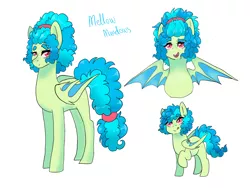 Size: 2224x1668 | Tagged: safe, artist:kittii-kat, derpibooru import, oc, oc:mellow meadow, bat pony, pony, female, mare, offspring, parent:tree hugger, parent:unnamed oc, reference sheet, solo