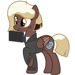 Size: 4688x4688 | Tagged: safe, artist:besttubahorse, derpibooru import, oc, oc:sweet mocha, pegasus, pony, absurd resolution, alternate hairstyle, briefcase, business suit, clothes, cute, ear piercing, female, freckles, manecut, mare, mochabetes, mouth hold, ocbetes, piercing, raised hoof, simple background, solo, suit, transparent background, vector