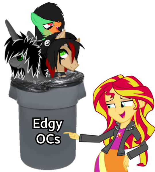 Size: 1024x1138 | Tagged: safe, derpibooru import, sunset shimmer, oc, equestria girls, edgy, take that, trash