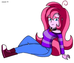 Size: 2000x1700 | Tagged: safe, artist:crazautiz, derpibooru import, oc, oc:contralto, equestria girls, clothes, converse, equestria girls-ified, gem, lidded eyes, looking at you, pants, shoes, simple background, siren gem, solo, transparent background
