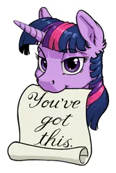 Size: 600x900 | Tagged: safe, artist:amarynceus, deleted from derpibooru, derpibooru import, twilight sparkle, pony, my little pony: the movie, bust, female, lidded eyes, mare, motivational, mouth hold, portrait, positive message, positive ponies, simple background, smiling, solo, song reference, transparent background, we've got this, you've got this