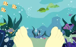 Size: 1764x1096 | Tagged: suggestive, artist:egskinnydippers101, derpibooru import, edit, fluttershy, fish, equestria girls, barefoot, bubble, feet, fetish, foot fetish, ms paint, ocean, reef, seabed, solo, toes, underwater, watershy
