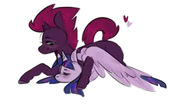 Size: 2000x1200 | Tagged: safe, artist:costielleh, derpibooru import, fizzlepop berrytwist, tempest shadow, twilight sparkle, twilight sparkle (alicorn), alicorn, pony, unicorn, my little pony: the movie, broken horn, cute, female, heart, lesbian, shipping, simple background, tempestbetes, tempestlight, transparent background, twiabetes