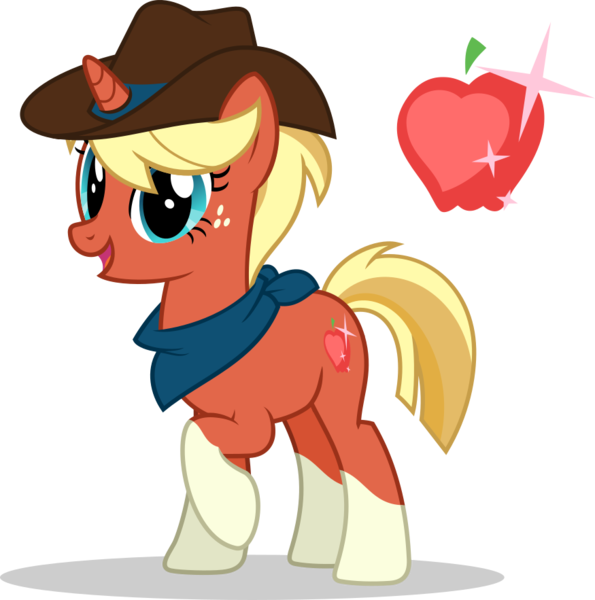 Size: 875x883 | Tagged: safe, artist:mlp-trailgrazer, derpibooru import, oc, unofficial characters only, pony, unicorn, bandana, cowboy hat, cutie mark, female, freckles, hat, magical lesbian spawn, mare, offspring, parent:applejack, parent:sunset shimmer, parents:appleshimmer, raised hoof, simple background, socks (coat marking), solo, stetson, transparent background