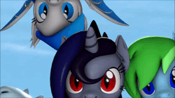 Size: 480x270 | Tagged: safe, artist:nightblood, derpibooru import, oc, oc:aquamarine midnights, oc:dew, oc:feral fable, oc:nightblood eclipse, unofficial characters only, bat pony, 3d, animated, looking at you, source filmmaker